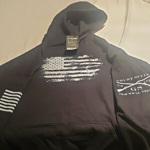 Grunt Style Dark Hoodie with Distressed Flag